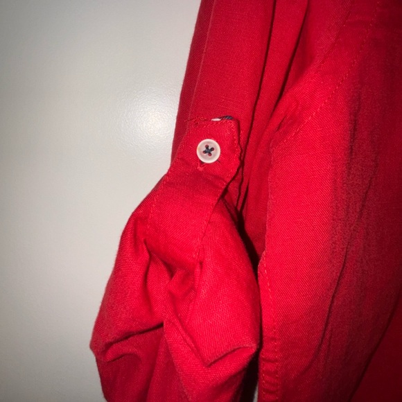 Red linen casual button up shirt - Picture 4 of 4